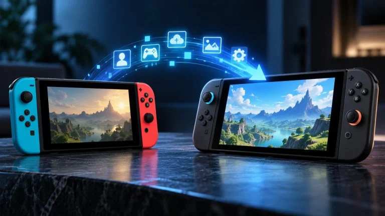 Conceptual gaming illustration for How to Transfer Nintendo Switch Data to Switch 2 Without Losing Saves.