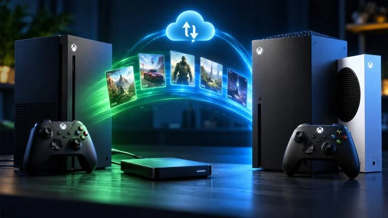 Conceptual gaming illustration for How to Transfer Xbox Games and Saves to a New Xbox Series X|S.