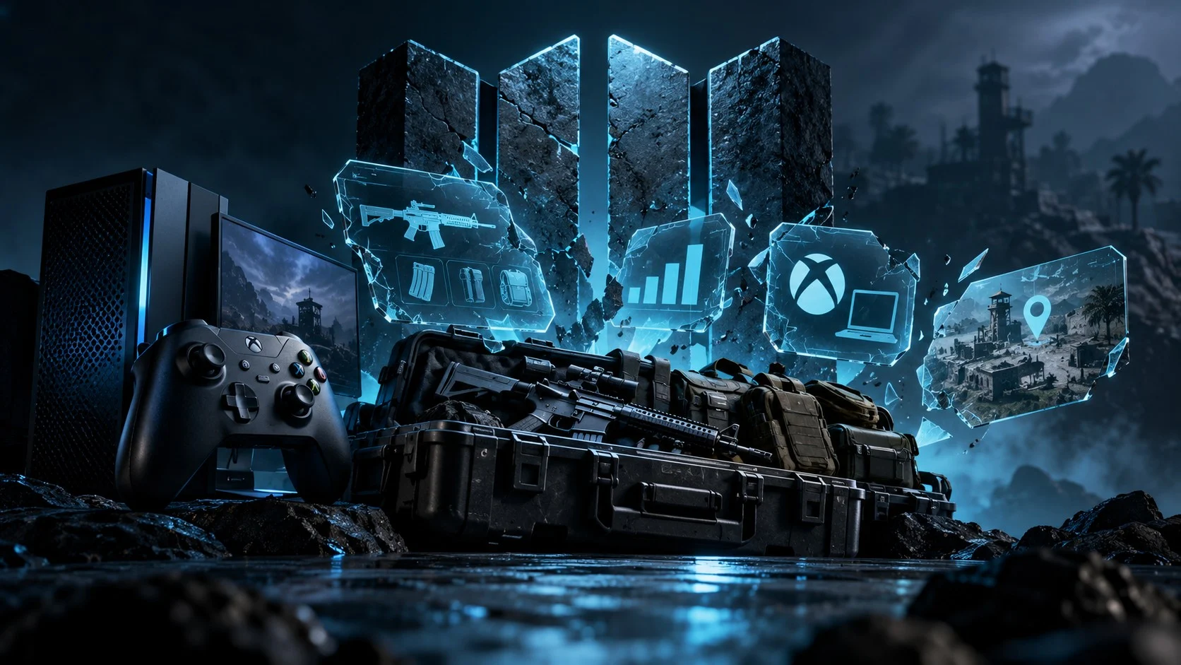 Conceptual gaming illustration for Modern Warfare 4 Known Issues at Launch: Loadouts, Stats, Xbox PC and DMZ Fixes.